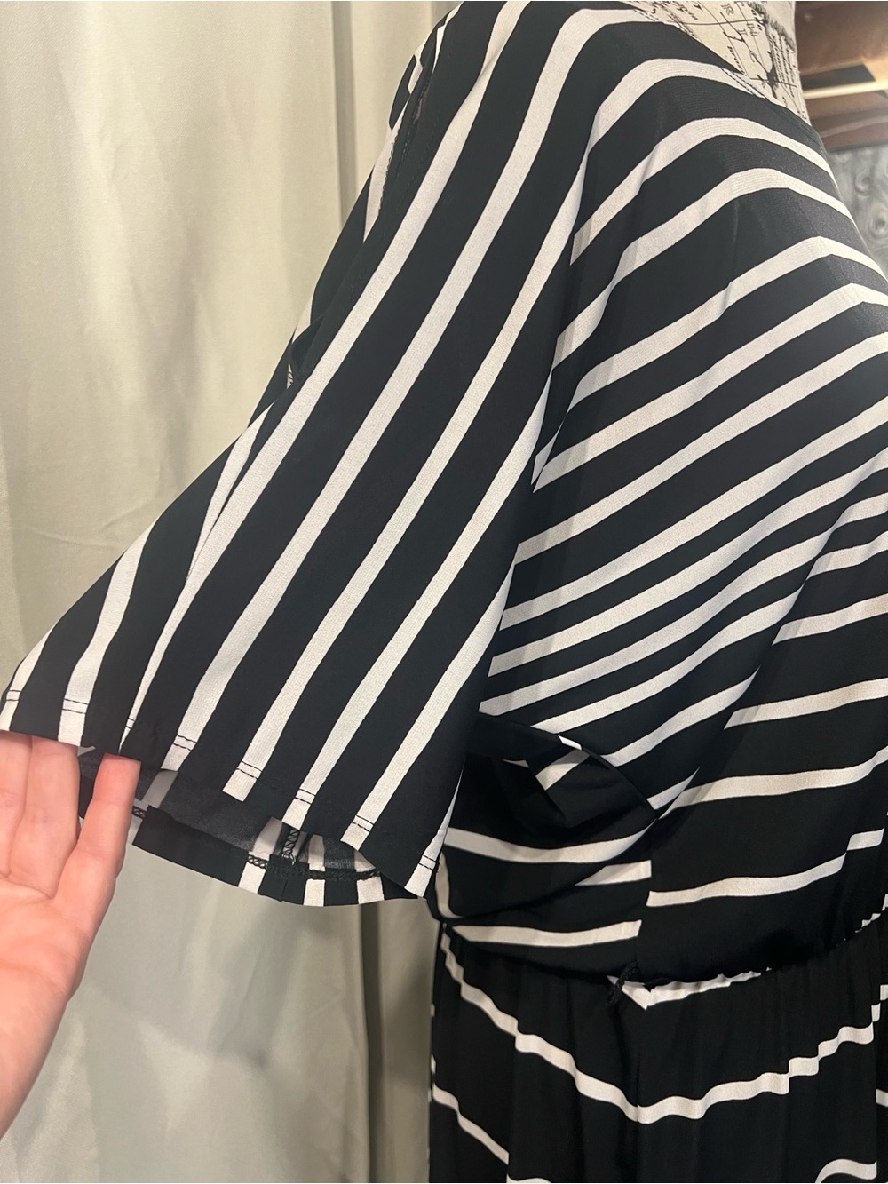 Perceptions Striped Black and White Elastic-Waist Midi Dress - Picture 5 of 10